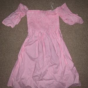 Pink dress with stripes off the shoulder